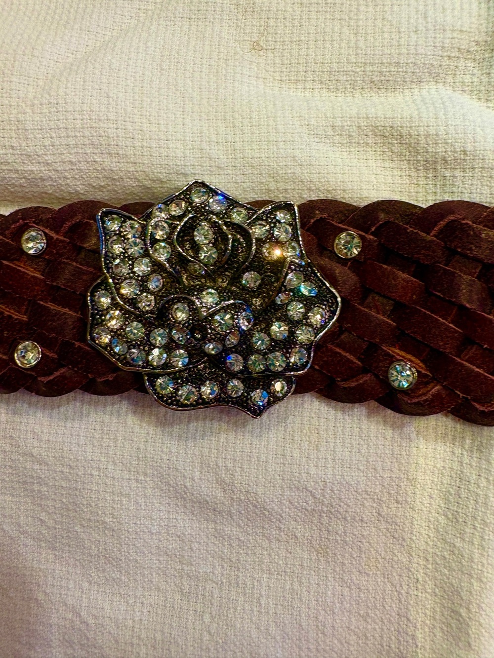 Crystal Rose Buckle Braided Brown Women's Bracelet